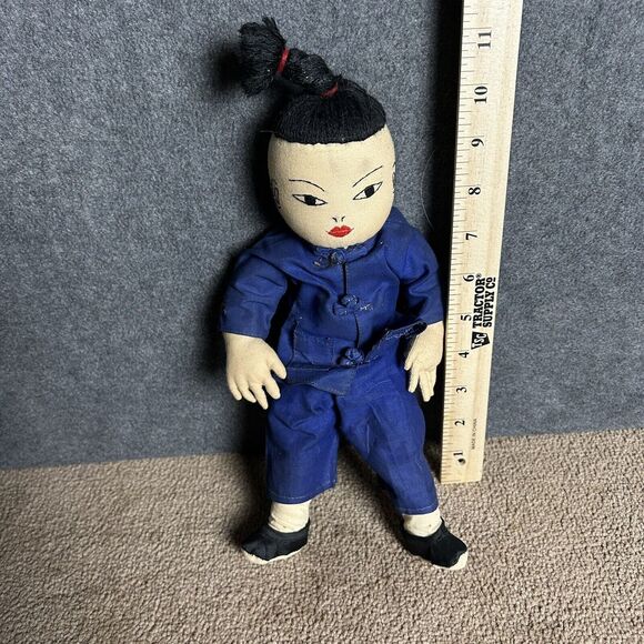 Vintage Mid Century Dolls Asian Chinese Boy And Girl Cloth Fabric Handmade Dolls - Picture 6 of 8